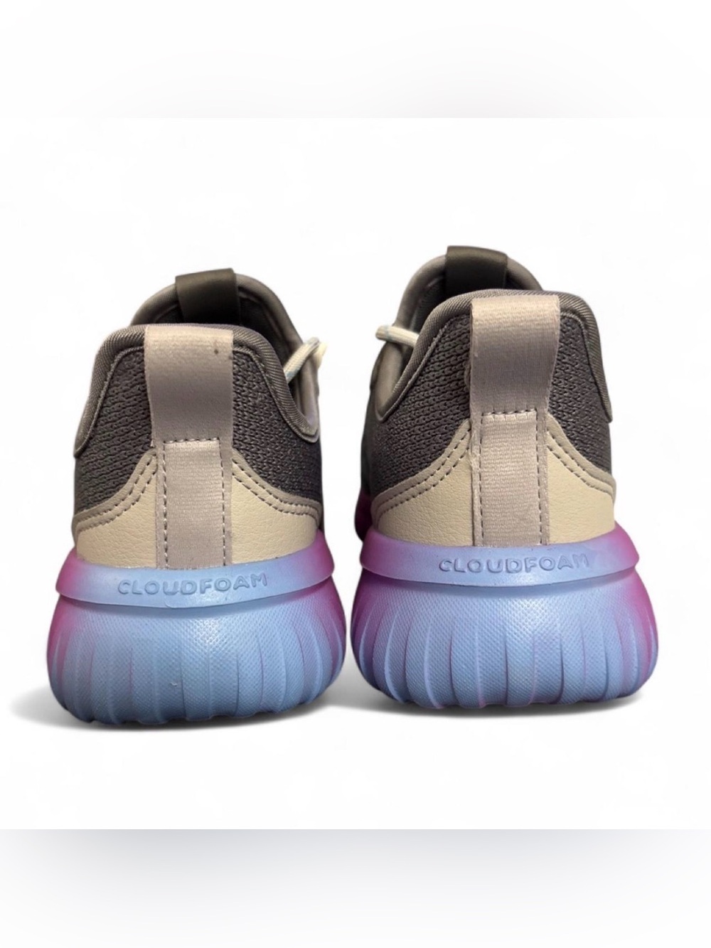 adidas Kids Gray Knit Sneakers with Purple-to-Blue Gradient Sole - Picture 2 of 7